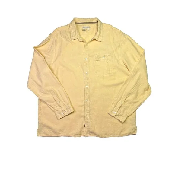 Territory Ahead Men's XXL Pale Yellow Long Sleeve Button-Up Shirt Linen Cotton - Picture 1 of 9